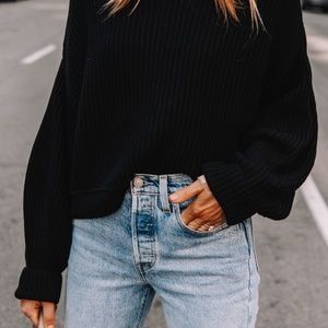 Free People Black Oversized Tunic Sweater - Small